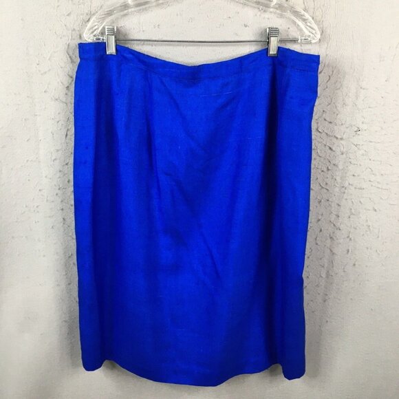 Shomi by Miller Shor Skirt Set Womens 20 Plus Size Blue 100% Silk Office Vintage - Picture 2 of 16